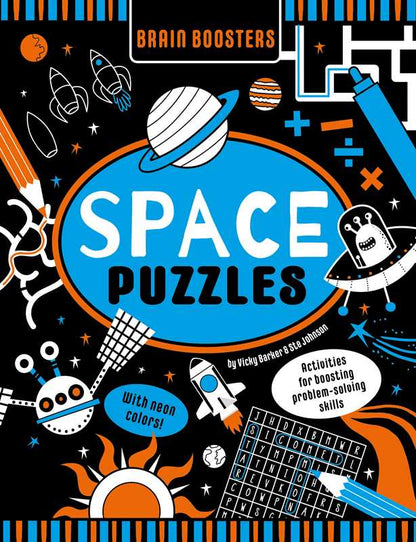 Brain Boosters Space Puzzles (with neon colors) Learning Activity Book for Kids by Vicky Barker